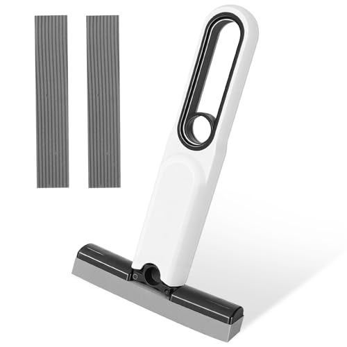 Mini Sponge Mop Self Wringing, Foldable Desktop Mop with Upgraded Handle + 2 Refill Heads, Compact Hand Mop for Countertop, Bathroom, Car Glass, Quick Wet & Dry Cleanup