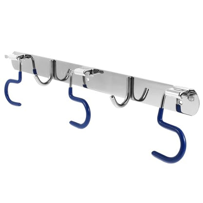 FENICAL Heavy-Duty Wall-Mounted S-Type Mop Hook Holder 304 Stainless Steel Rack with 3 Mop Slots and 2 Utility Hooks for Kitchen Garage Bathroom Storage