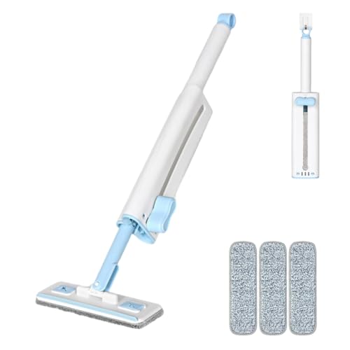 Self-Squeezing Mini mop Hand-Free Small Sponge Cleaning mop Suitable for Desktop, Kitchen, Bathroom, Glass, car, Corners and Other Small Spaces (Sponge 3pcs Squeeze Handle 1pcs) (Blue)