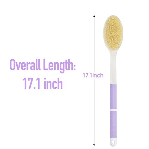 Backski Back Scrubber Anti Slip for Shower, Long Handle Bath Brush with Stiff and Soft Bristles for Exfoliation, Dual-Use Shower and Dry Body Brush(Purple) - color: Purple