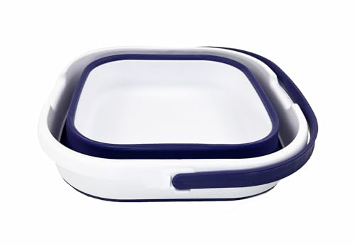 SAMMART 9.5L (2.5 Gallon) Collapsible Rectangular Handy Basket/Bucket (White/Navy Blue) - color: White/Navy Blue