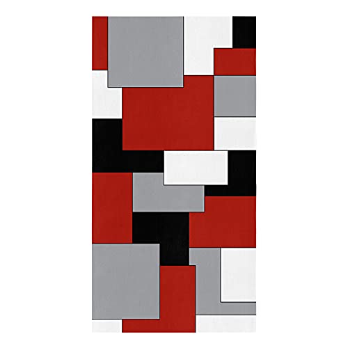 Geo Kitchen Towels,White Grey Black Red Abstract Irregular Geometric 16x28 Inches Soft Kitchen Dish Cloth,Cotton Tea Towels/Bar Towels/Hand Towels,(1 Pack) - color: Color Blockzag8191, size: 1PCS