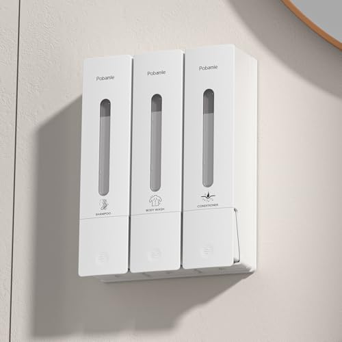 1984 Shower Soap Dispenser Bathroom Set Shampoo Conditioner Body Wash Dispenser Wall Mounted Shower Shampoo Dispenser 3 Chamber No Drill for Home Star Hotel 3 x 400ml White - color: White 3