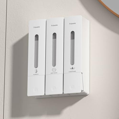 1984 Shower Soap Dispenser Bathroom Set Shampoo Conditioner Body Wash Dispenser Wall Mounted Shower Shampoo Dispenser 3 Chamber No Drill for Home Star Hotel 3 x 400ml White - color: White 3