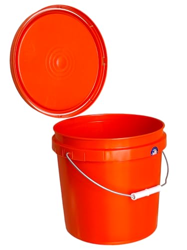 2 Gallon Bucket with Lid & Handle Food Safe BPA Free PolyEthylene Plastic HDPE Leak Proof Seal Heavy Duty Storage Container Pail 75mil Metal Handle Premium Quality Buckets FDA Compliance (Orange) - color: Orange