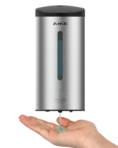 AIKE Automatic Wall Mount Liquid Soap Dispenser, Commercial Stainless Steel with 25oz Large Capacity Save Time Effort and Cost,Model AK1205(Brushed) - color: Brushed Stainless Steel