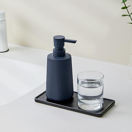 Small Soap Dispenser for Bathroom and Kitchen, Modern Farmhouse Striped Style Plastic Hand Soap Dish Soap Dispenser with Pump Matte Blue - color: Navy Blue