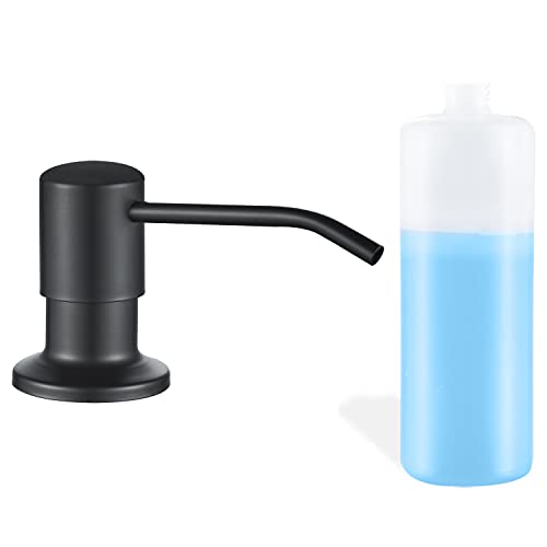 Built in Soap Dispenser for Kitchen Sink, Matte Black Stainless Steel Countertop Pump Head, Dish Soap Hand Lotion Dispenser with Refillable 17OZ Bottle - color: Matte Black