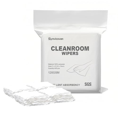 Cleanroom Wipers 4"x4"(400 Pcs, 100% Polyester, Class 100, 120GSM) Double Knit 100% Lint Free Cloths with Ultra-fine Filaments, Laser Sealed Edge Ultra-Soft Wipers - size: 4"x4" (Pack of 400)