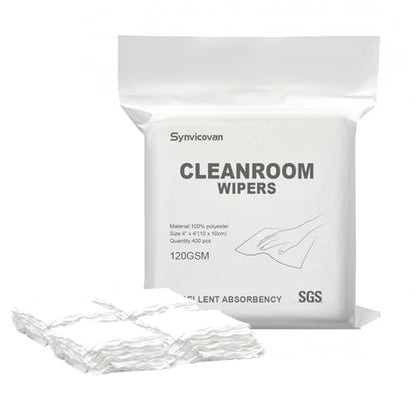 Cleanroom Wipers 4"x4"(400 Pcs, 100% Polyester, Class 100, 120GSM) Double Knit 100% Lint Free Cloths with Ultra-fine Filaments, Laser Sealed Edge Ultra-Soft Wipers - size: 4"x4" (Pack of 400)