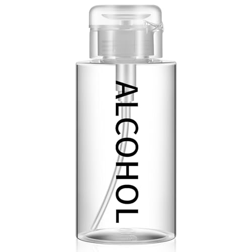 Layhit 1 Pc 10 oz Alcohol Pump Dispenser Bottles Alcohol Push Down Liquid Dispenser Empty Pumping Bottle Refillable Cosmetic Container for Personal, Salon, Nail Care (Clear Cap + Clear Bottle) - color: Clear Cap + Clear Bottle