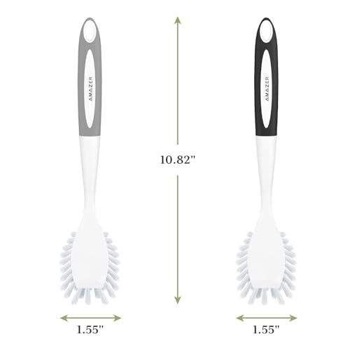Amazer Dish Brush, 2 Pack Dish Scrubber with Handle, Kitchen Dishes Brushes, Scrub Brush with Stiff Bristles for Cleaning, Sink, Pots, Pans - color: Gray+black, size: 2 Pack