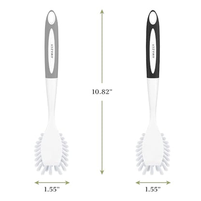 Amazer Dish Brush, 2 Pack Dish Scrubber with Handle, Kitchen Dishes Brushes, Scrub Brush with Stiff Bristles for Cleaning, Sink, Pots, Pans - color: Gray+black, size: 2 Pack