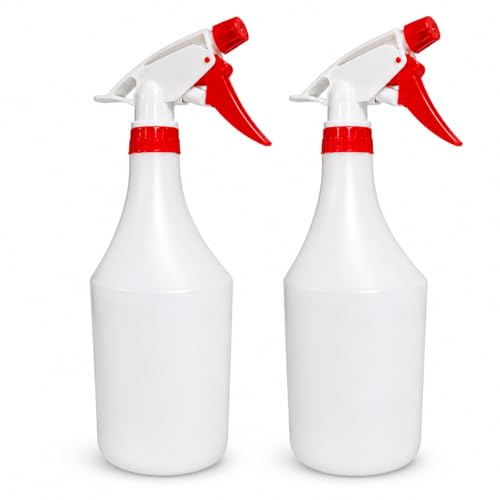Plastic Spray Bottle, 2 Pack, 32 Oz with Adjustable Nozzle, Heavy Duty Leak Proof Mist Empty Water Bottle Sprayer for Cleaning, Chemicals, Hair, Planting & All-Purpose Use - (Red) - color: Red