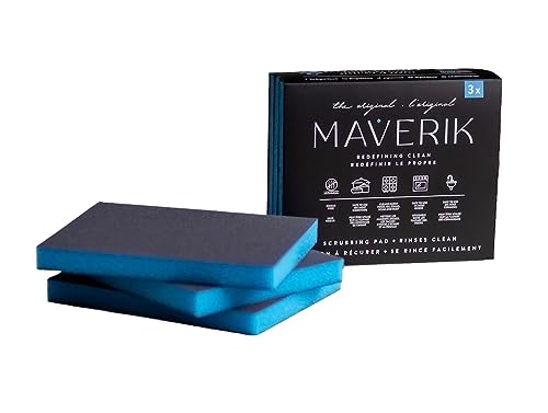 MAVERIK Heavy-Duty Scrubbing Pads, No Detergent Needed, Scouring Pads for Kitchen Cleansing, Bathroom Water Stains, Bathroom, Griddle, Grill & Household Cleaning Pads (3 Sets, 9 Pads)