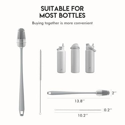 POWCAN Water Bottle Cleaning Brush Set, 1 Reusable Straws Brush & 1 Bottle Cleaning Brush, Fits 18/24/32/40/64/128 oz Insulated Water Bottles, Long Handle Brush, Food-Grade, Water Bottle Accessories