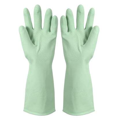uxcell Rubber Cleaning Gloves, Reusable Household Dishwashing Long Rubber Gloves with Non-slip Grip - color: Light Green, size: Small