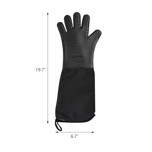 1 Pair Extra Long Professional Oven Mitts, Non-Slip Silicone Grip Heat Resistant,19.7" Length,Up to 572℉ for BBQ Cooking Baking Grilling (Black) - color: Black