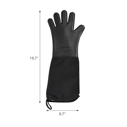 1 Pair Extra Long Professional Oven Mitts, Non-Slip Silicone Grip Heat Resistant,19.7" Length,Up to 572℉ for BBQ Cooking Baking Grilling (Black) - color: Black