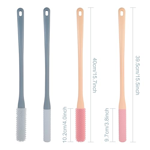 OWIIZI Toe Cleaning Brush 15.7" Foot Scrubber in Shower with Long Handle Silicone Gap Brush Between Toes Cleaner Soft Feet Care Scrub for Seniors,Elderly, Men and Women- 2Pack - color: Grey