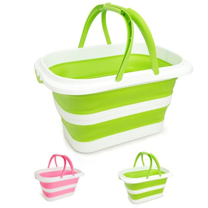 Large Collapsible Bucket for Cleaning, 4.2 Gallon (16L) Silicone Bucket with Handle & Hanging Hole, Foldable Space-Saving Mop Bucket for Home, Storage. Car Wash, Camping, Beach (Green White) - color: Green White