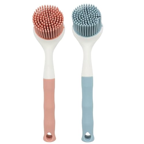 Didiseaon Silicone Pot Brush 2Pcs Set with Long Handle for Non-Stick Cookware Cleaning Grease and Grime Removal, Comfortable Grip for Home Kitchen Use
