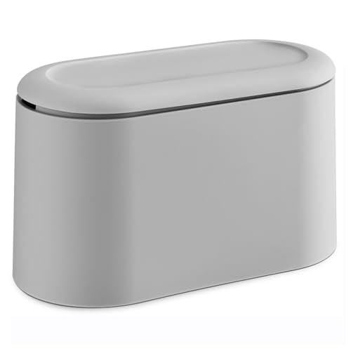 SUBEKYU 0.5 Gal Mini Countertop Trash Can with Lid for Desktop, Small Garbage Can for Office, Tiny Wastebasket, Plastic, Light Grey - color: grey with lid