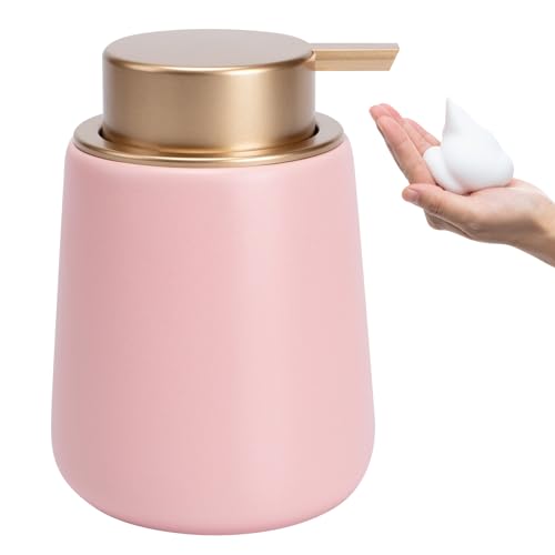 Soap Foaming Dispenser Ceramic with Easy-to-Press Pump Hand Foam Dispenser for Shampoo Bathroom Kitchen 12 oz - color: Foam-pinkmattlegold