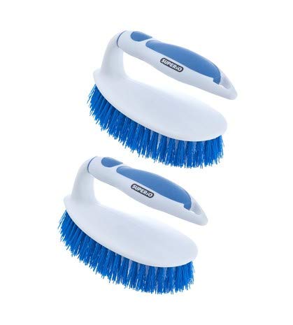 Superio Cleaning Scrub Brush with Stiff Bristles and Comfort Grip Handle,Blue 2 Pack Heavy-Duty Household Utility Scrubber for Kitchen, Bathroom, Shower, Sink, Toilet