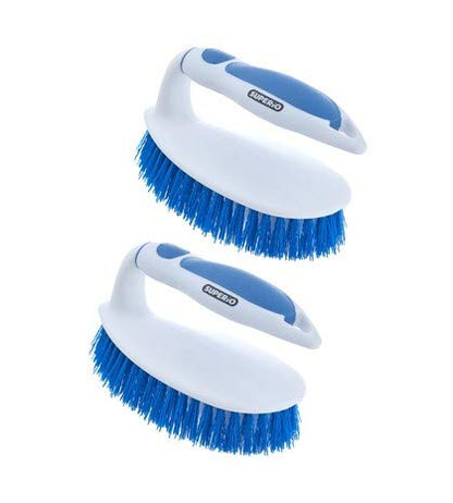 Superio Cleaning Scrub Brush with Stiff Bristles and Comfort Grip Handle,Blue 2 Pack Heavy-Duty Household Utility Scrubber for Kitchen, Bathroom, Shower, Sink, Toilet