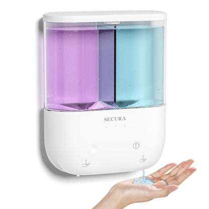 Secura Brands Touchless Wall Mounted Dual Automatic Soap Dispenser – 2 x 17 fl oz. Chambers Rechargeable Liquid Soap Dispenser Prefect for Bathroom & Kitchen (White)