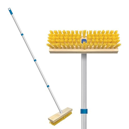LOLA Deck Scrub Brush with Stiff Bristles, Heavy Duty Outdoor Scrub Broom for Patios, Decks, Concrete & Tile, Removes Dirt, Grime, Leaves & Snow, Wet or Dry Use, 1 Count - size: 1 Count, style: Poly Fibers Deck Broom -Aluminum Handle