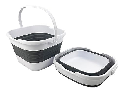 SAMMART 9.5L (2.5 Gallon) Collapsible Rectangular Handy Basket/Bucket (White/Steel Grey(Set of 2)) - color: White/Steel Grey(set of 2)