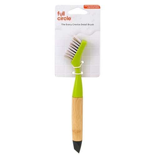 Full Circle Micro Manager, Deep Cleaning Brush for Crevices, Shower, & Grout, Tough Bristles, Sustainable Bamboo Handle, Green - color: Green, size: 1 Pack