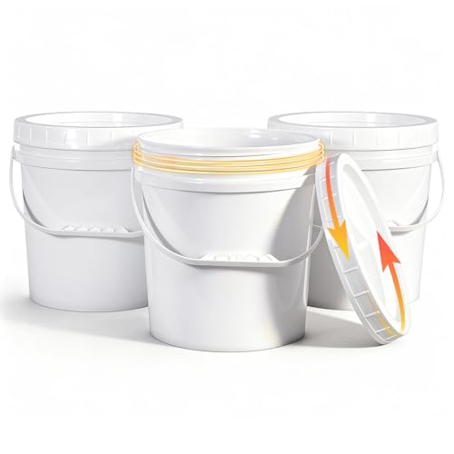2.6 Gallon Plastic Bucket with Screw Lid 3 Pack - Food Grade Small Storage Bucket for Water, Food, Paint, Cleaning Supplies (BPA-Free, Stackable) - color: White, size: 3pack 2.6 Gallon