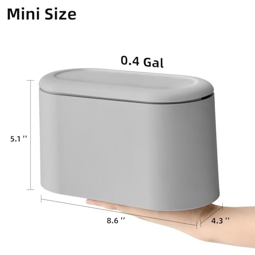SUBEKYU 0.5 Gal Mini Countertop Trash Can with Lid for Desktop, Small Garbage Can for Office, Tiny Wastebasket, Plastic, Light Grey - color: grey with lid