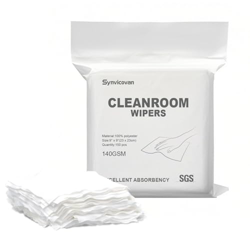 Cleanroom Wipers 9"x9"(150 Pcs, 100% Polyester, Class 100, 140GSM) Double Knit 100% Lint Free Cloths with Ultra-fine Filaments, Laser Sealed Edge Ultra-Soft Wipers - size: 9" x 9" (Pack of 150)