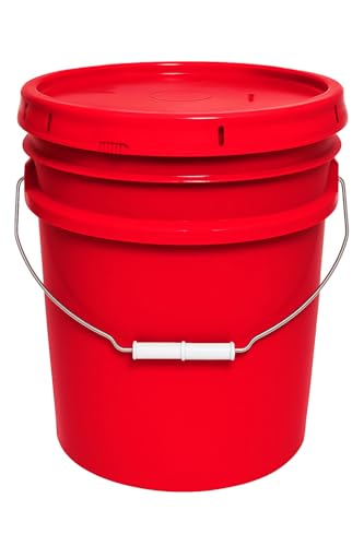 MKS Plastics 5-Gallon Bucket with Airtight Lid – Made in USA, Food Grade BPA Free Plastic, Heavy Duty Multi-Use, Metal Handle with Grip, Stackable Storage – Red, 1 Pack - color: Red, size: 1