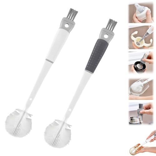 360° Flexible Silicone Bottle Brush with Long Handle, New Bottle Cleaning Brush, Deep Cleaning Brush for Narrow Neck Bottles Silicone Bottle Brush (White+Gray) - color: White+gray