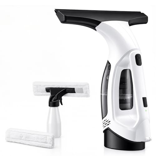 Window Vacuum Squeegee Cordless, Electric Window Cleaner Tool with 2000Pa Suction, 2200mAh Rechargeable Battery, 150mL Detachable Tank, 11-Inch Blade for Windows, Shower Doors, Mirrors, Tiles - color: Milky White