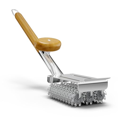 HOUSE AGAIN Grill Brush and Scraper Bristle Free with Dual Grip, 304 Stainless Steel Food-Grade Brush Head, Outdoor Grill Cleaning Brush Safe BBQ Grill Accessories Cleaner for Porcelain/Weber/Charcoal - style: Natural Wood + Dual Grip