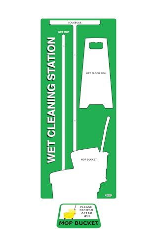 5S Housekeeping Shadow Board Wet Cleaning Station (Version 15) Green with White Shadows (Board Only) - color: Green / White