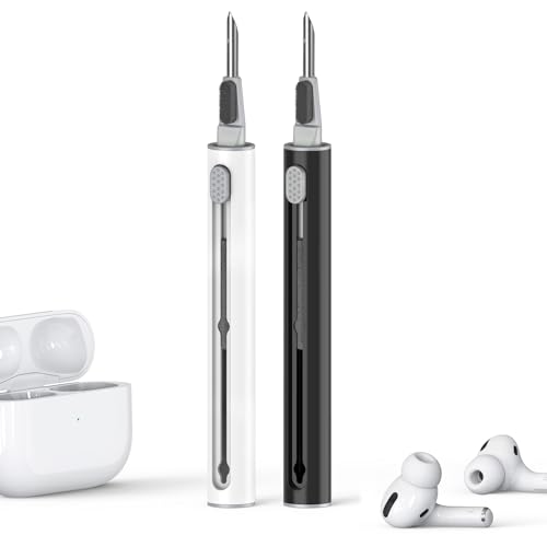 【2 Pack】 Cleaner Kit for AirPods Pro 1 2 3 Earbuds,Cleaning Kit Pen Shape with Soft Brush Flocking Sponge Tool for Bluetooth Earphones Headphones Charging Case,Phone,Camera and Computer(White+Black) - color: C2-White+Black