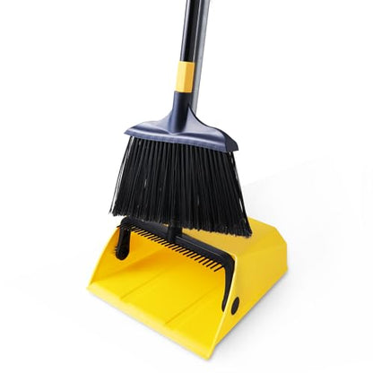 Yocada Commercial Broom and Dustpan Set with Comb Commercial Outdoor Indoor for Courtyard Garage Lobby Mall Market Floor Home Kitchen Room Office Pet Hair Rubbish