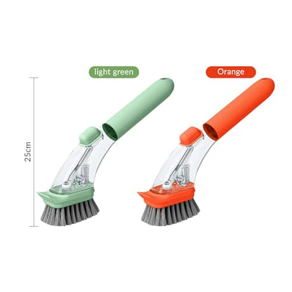 2-in-1 Soap Dispensing Dish Brush with Handle - Kitchen Scrub Brush for Easy Cleaning of Dishes, Pots, Pans, and Sinks (Green) - Efficient and Ergonomic Design Green - color: Green