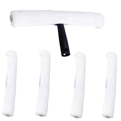 Professional Window Cleaning Combo - Squeegee Microfiber Window Scrubber Tool with Handshake T Handle, 5 Replacement Cloths - 14.4 Inch Window Washing Squeegee