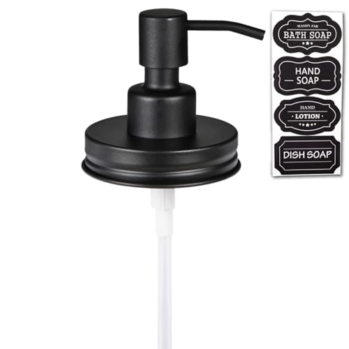 Amolliar Mason Jar Liquid Soap Dispenser Lid, Rust Proof Stainless Steel, Cute Farmhouse Decor for Kitchen, Bathroom, Bath, Refill Liquid Soap Pump for Hand Soap, Dish Soap, Lotion Soap, Black 1 Pack - color: Black, size: 1 Pack