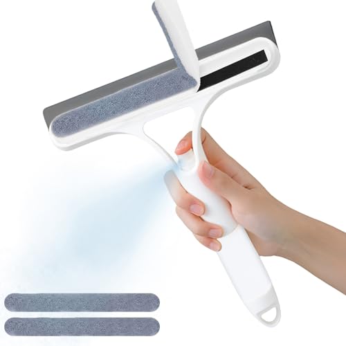 Pro 3 in 1 Window Cleaning Scraper with 2 Replaceable Cleaning Cotton Strips, 3 in 1 Spray Squeegee, Window Squeegee, Suitable for Cleaning Bathroom Glass, Mirrors, Car Windows (White) - color: Pro-white
