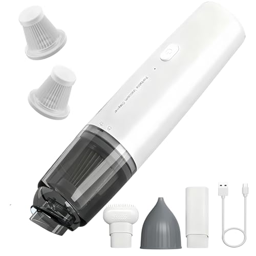 Handheld Vacuum Cordless, Car Vacuum Cleaner Portable with HEPA Filter, 2 Suction Modes, Mini Hand Held Vacuum Rechargeable for Car, Home, Pet Hair, Office, Keyboards(White) - color: White