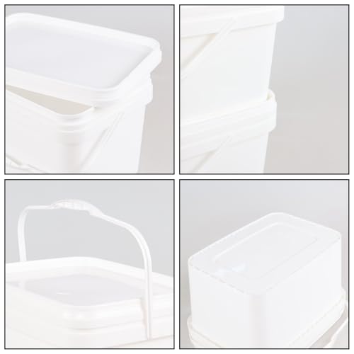4 Pcs 3 Gallon Plastic Rectangular Bucket with Lid and Handle, White | Carry Handle, Leak-Proof Seal, Multi-Purpose Storage Pail, for Food Liquid Dry Goods ﻿ ﻿ - size: 3 gallon, style: Rectangular